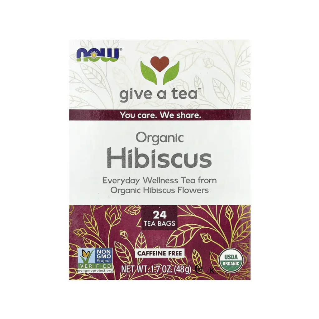 Now Foods Té De Hibisco Orgánico, Sin Cafeína, 24 Bolsitas De Té, 48 G (1,7 Oz) 