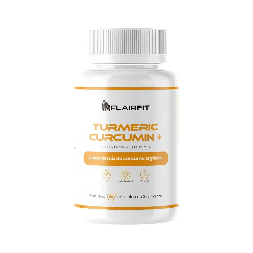 Flairfit Turmeric+Cúrcuma, 60 Cápsulas, A Base de Raíz de Cúrcuma Orgánica, Apoyo Nutricional