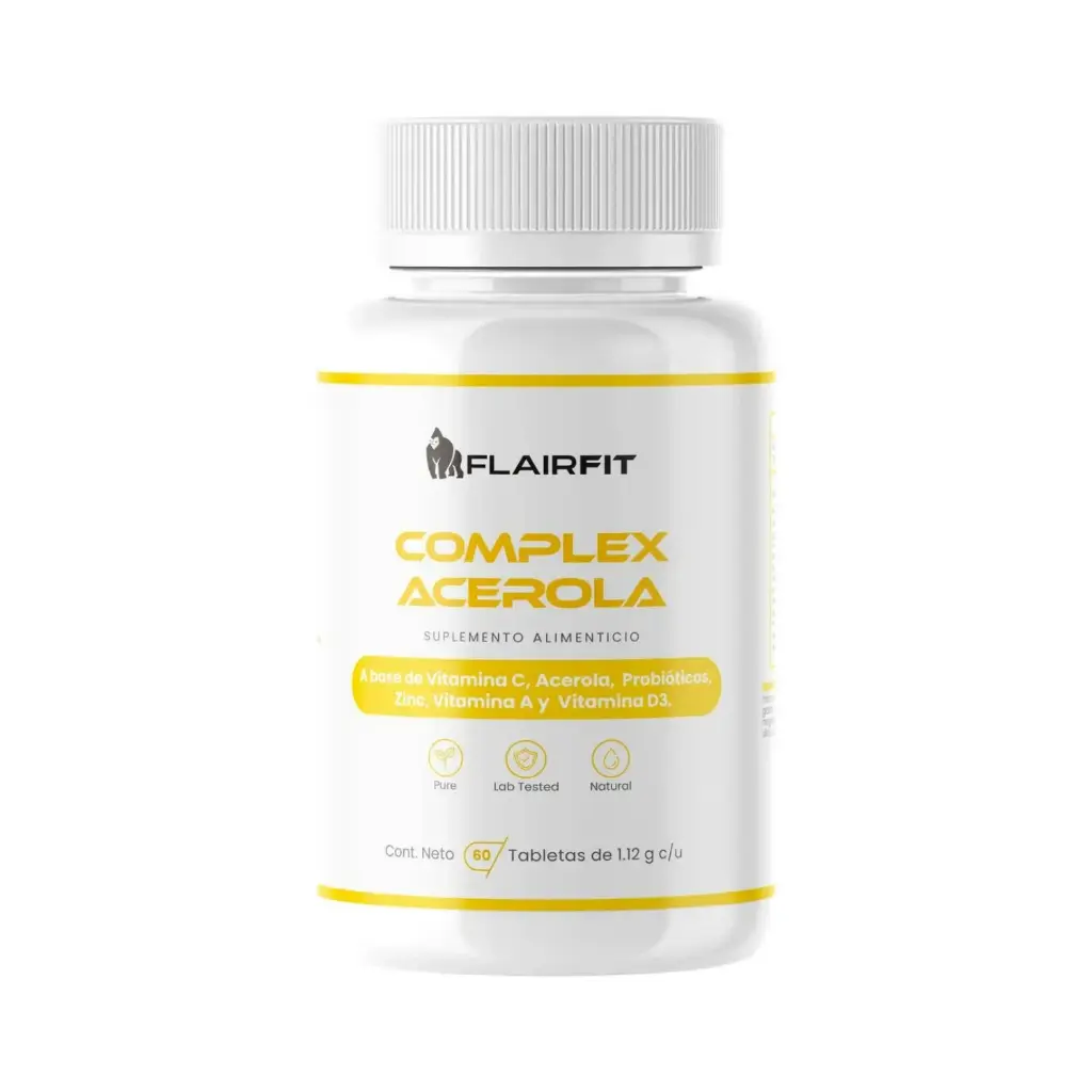 Flairfit Complejo de Acerola con Vitaminas, Probióticos y Zinc, 60 Tabletas de 1.12 g c/u