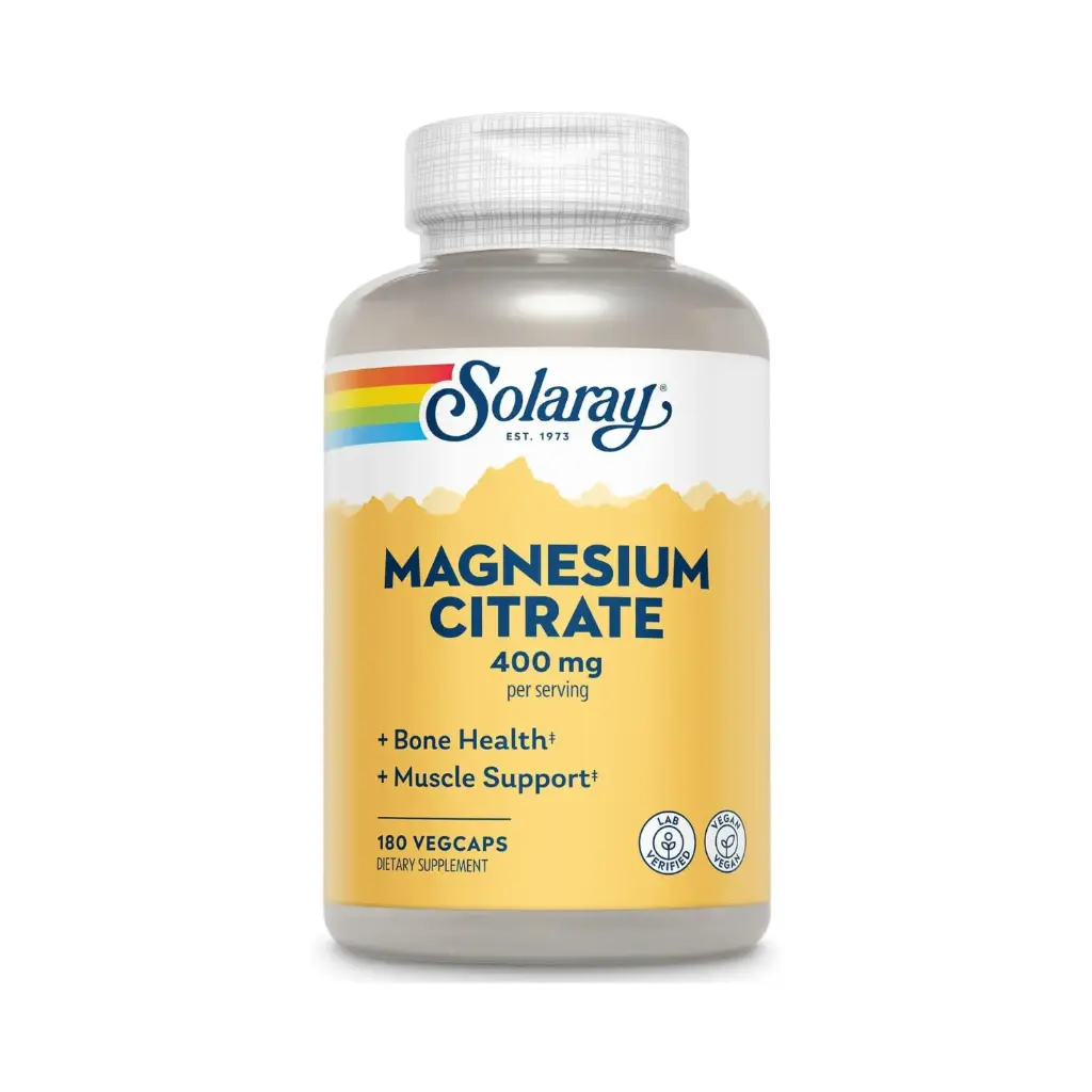 Solaray Citrato de Magnesio, 400 Mg, 180 Cápsulas Vegentales, Apoyo a la Función Muscular y Ósea