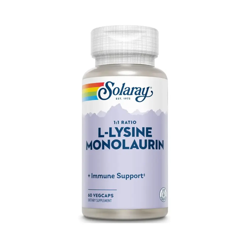 Solaray L-Lysine & Monolaurin, 60 Cápsulas Vegetales, Apoyo al Sistema Inmunológico y Bienestar Dérmico