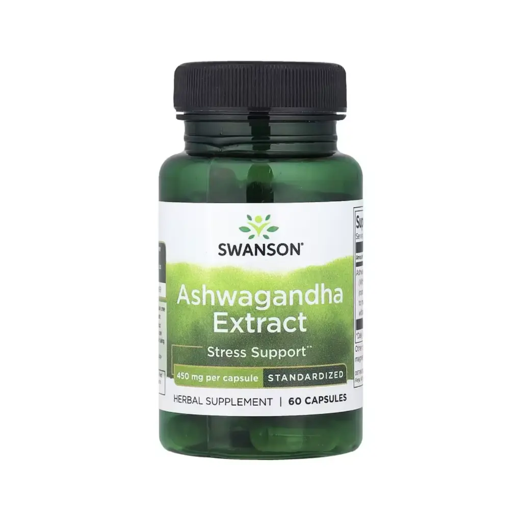 Swanson, Extracto de ashwagandha, estandarizado, Suplemento para el alivio del estrés, 450 mg, 60 cápsulas 