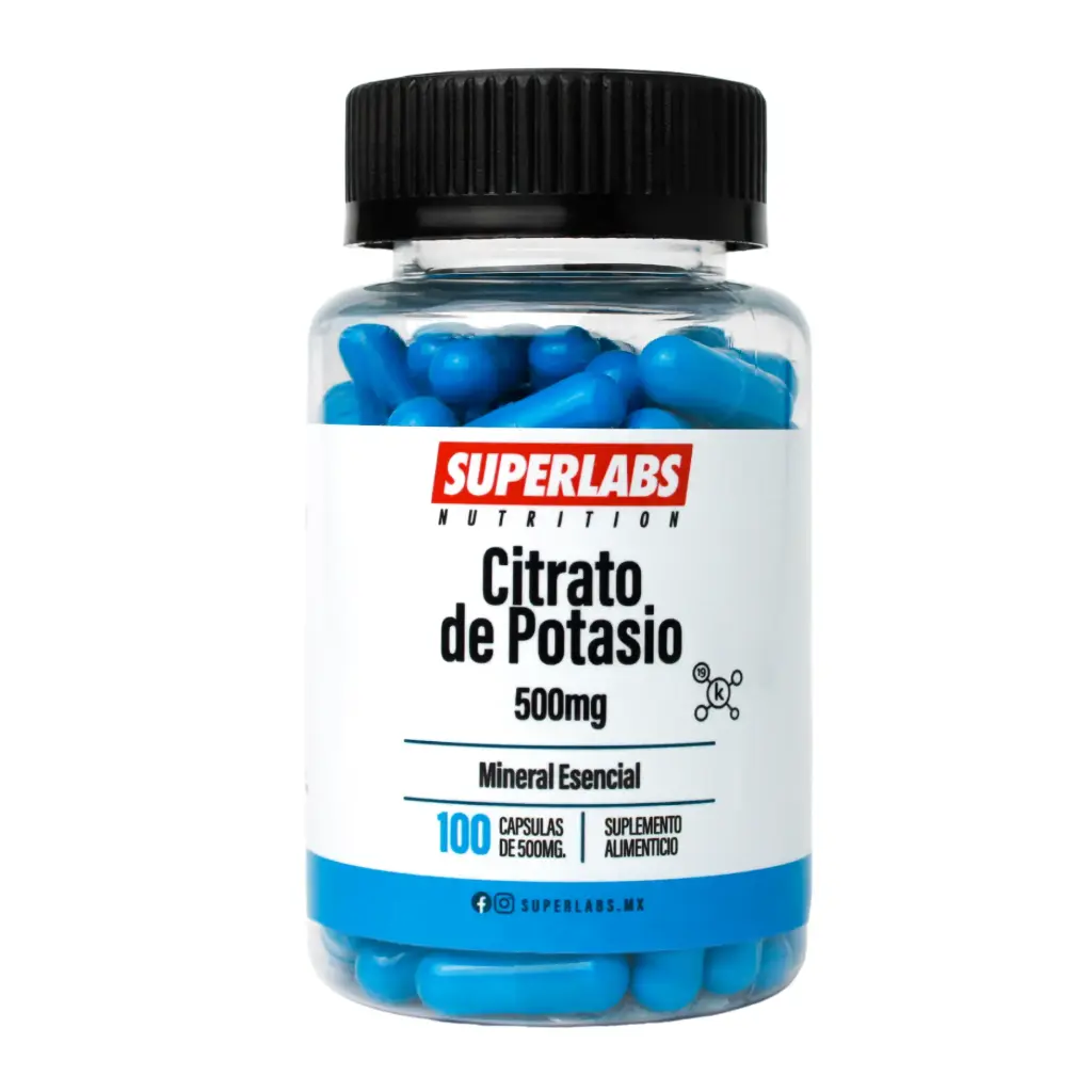 [7503045489050.] Superlabs Nutrition Citrato de Potasio 500 mg - 100 Caps |Equilibrio electrolítico | Mineral Esencial | Fórmula limpia sin aditivos | Suplemento alimenticio