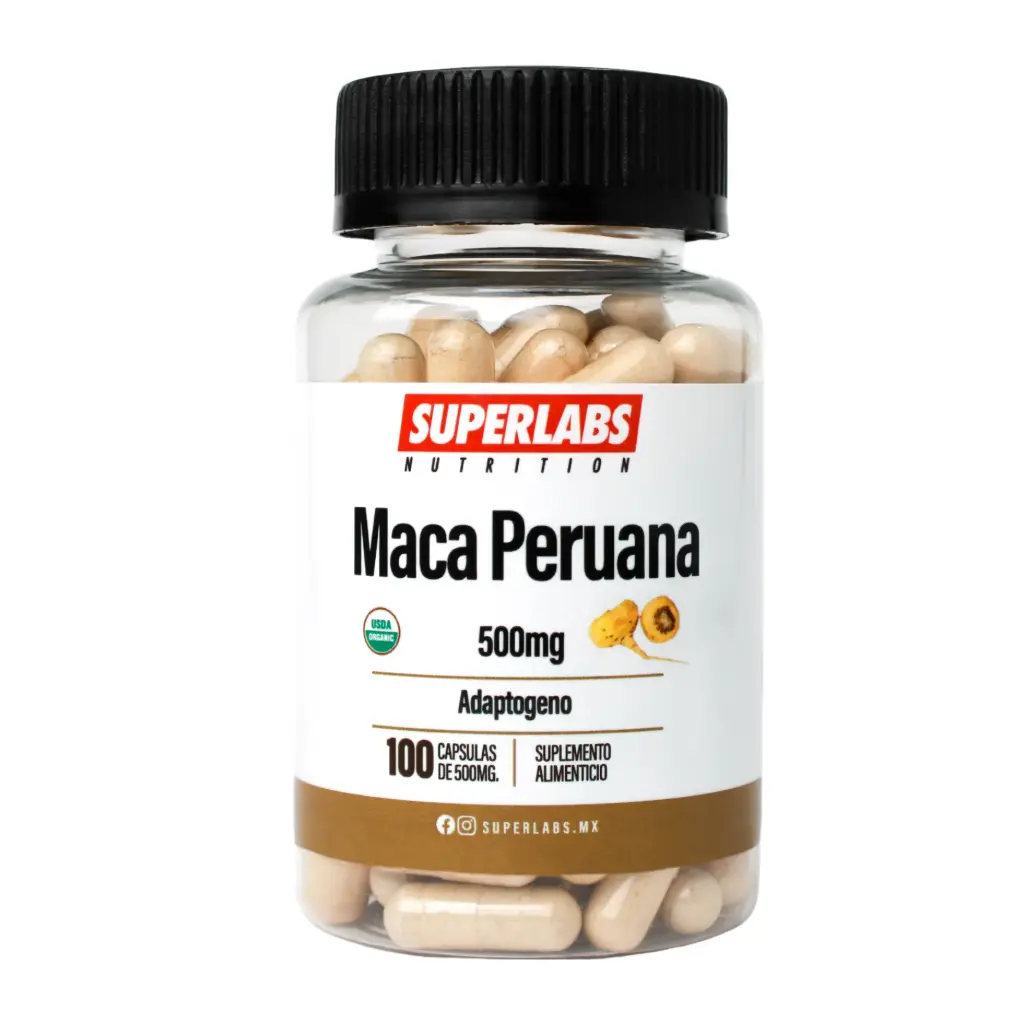 Superlabs Nutrition Maca Peruana 500 mg - 100 Caps | Energía y vitalidad | Adaptógeno natural | Fórmula limpia sin aditivos | Suplemento alimenticio