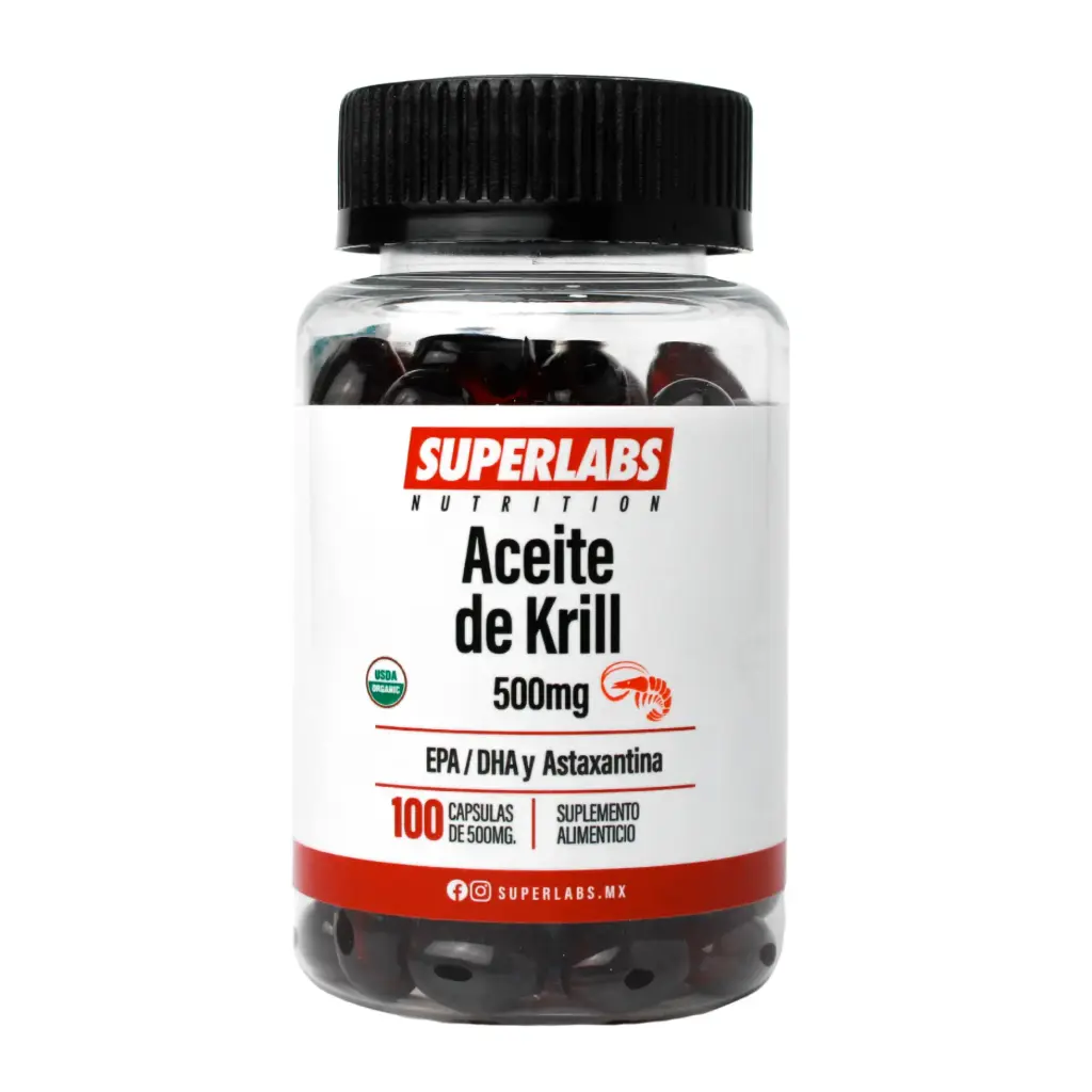[7503045489258] Superlabs Nutrition Aceite de krill 500 mg - 100 Caps | EPA / DHA, astaxantina | Bienestar y vitalidad | Fórmula limpia sin aditivos | Suplemento alimenticio