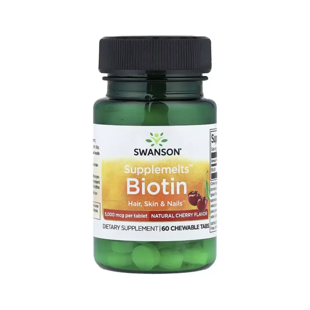 Swanson Supplemelts, Biotina, Cereza Natural, Cabello, Piel Y Uñas 5000 Mcg, 60 Comprimidos Masticables