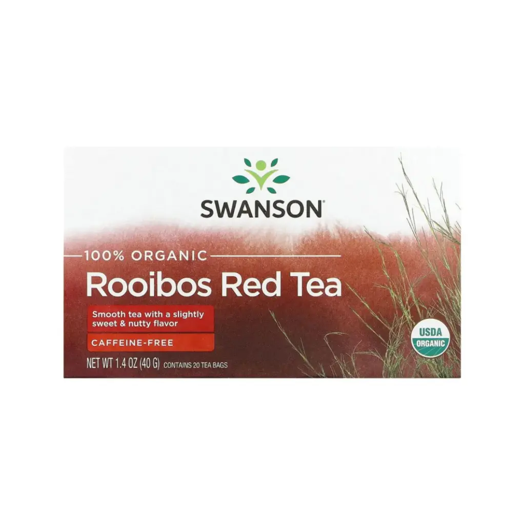 [087614240824] Swanson Té Rojo Rooibos 100 % Orgánico, Sin Cafeína, 20 Bolsitas De Té, 40 G (1.4 Oz)