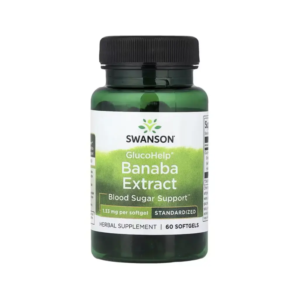 Swanson Glucohelp, Extracto De Banaba Estandarizado, Refuerzo Para La Glucemia, 1.33 Mg, 60 Cápsulas Blandas 