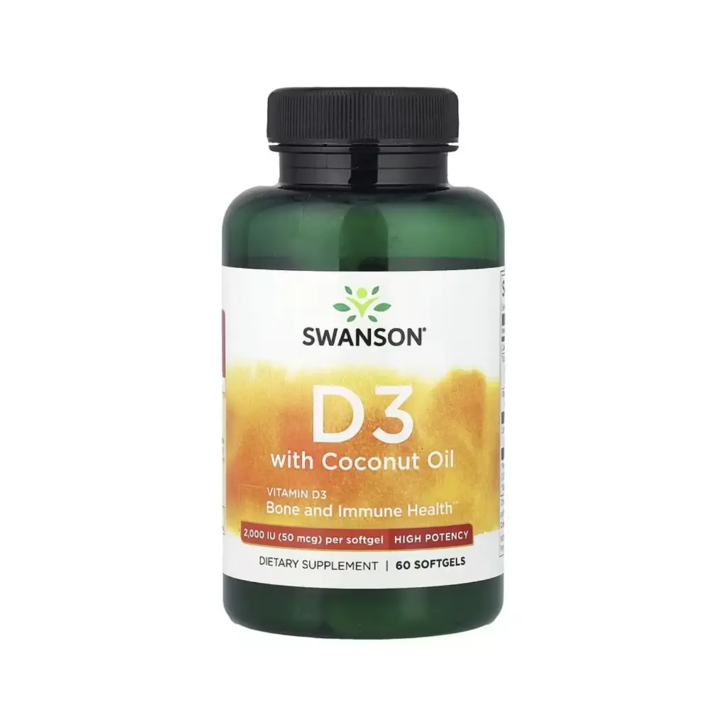Swanson Vitamina D3 Con Aceite De Coco, Salud Ósea E Inmunitaria, 60 Cápsulas Blandas 