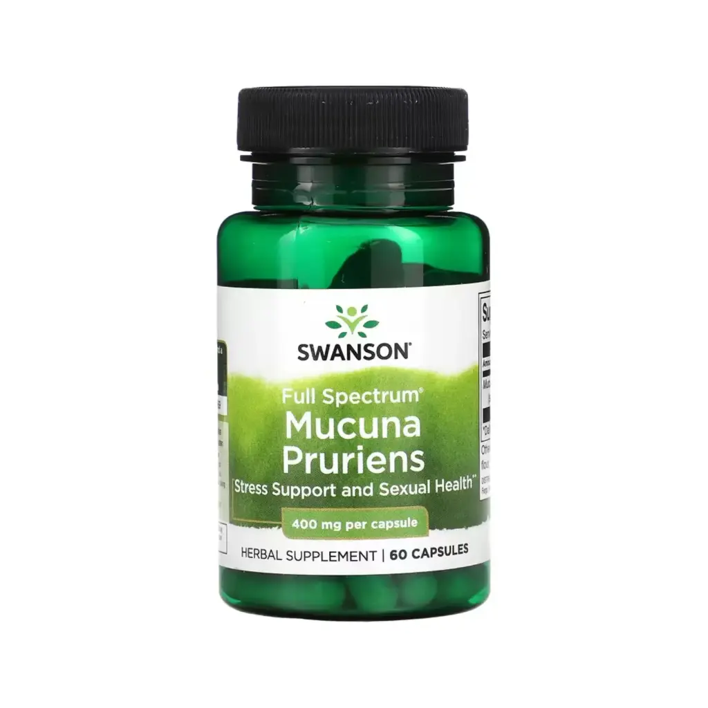 Swanson, Mucuna Pruriens De Espectro Completo, Refuerzo Para El Estrés Y Salud Sexual 400 Mg, 60 Cápsulas 