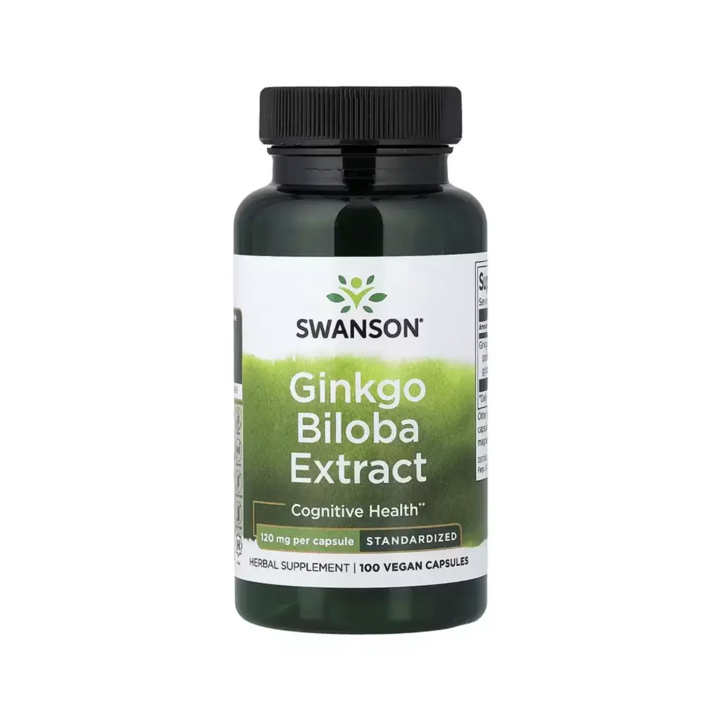 [087614020334] Swanson Extracto De Ginkgo Biloba, Estandarizado, Salud Cognitiva, 120 Mg, 100 Cápsulas Veganas 