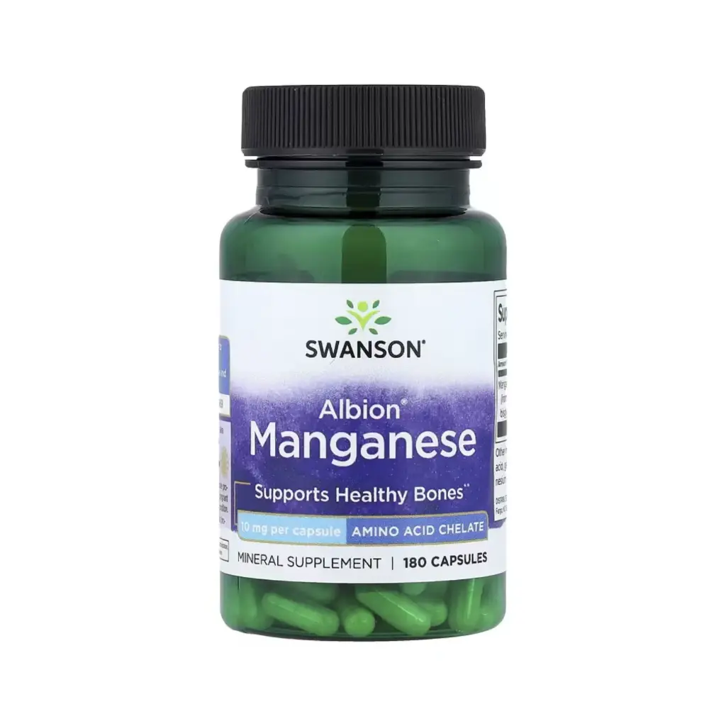 [087614025360] Swanson Manganeso Albion, Promueve La Salud De Los Huesos, 10 Mg, 180 Cápsulas 