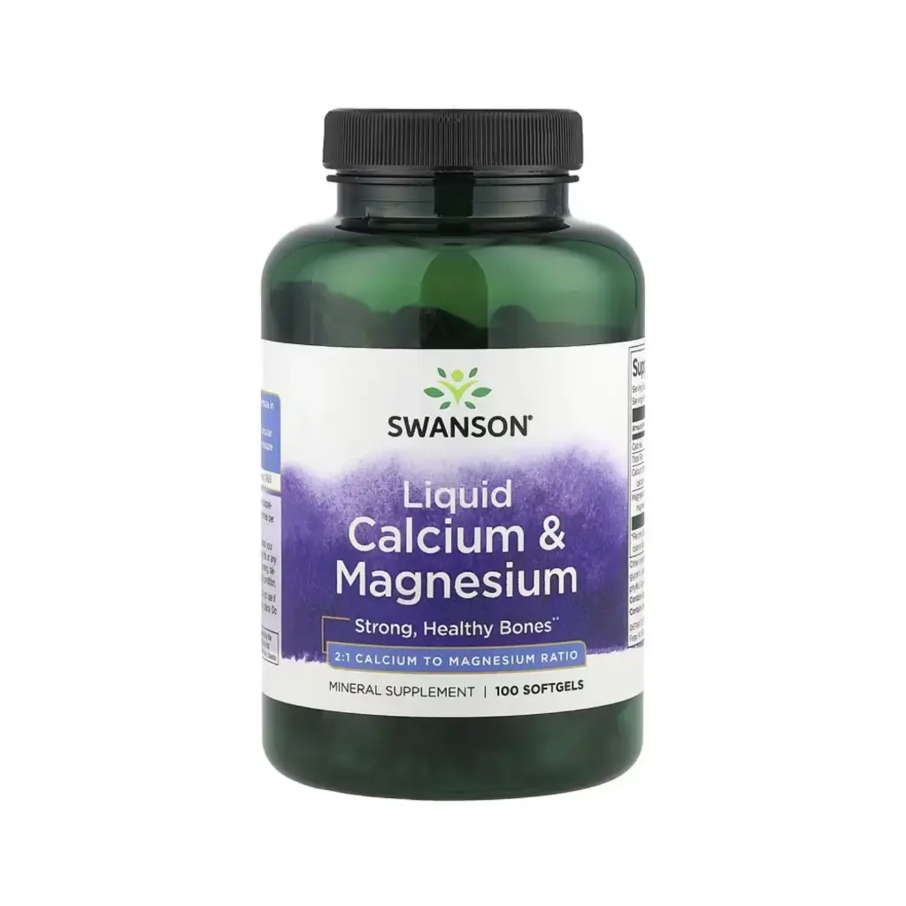 Swanson Calcio Y Magnesio Líquidos, Huesos Fuertes Y Saludables 100 Cápsulas Blandas 