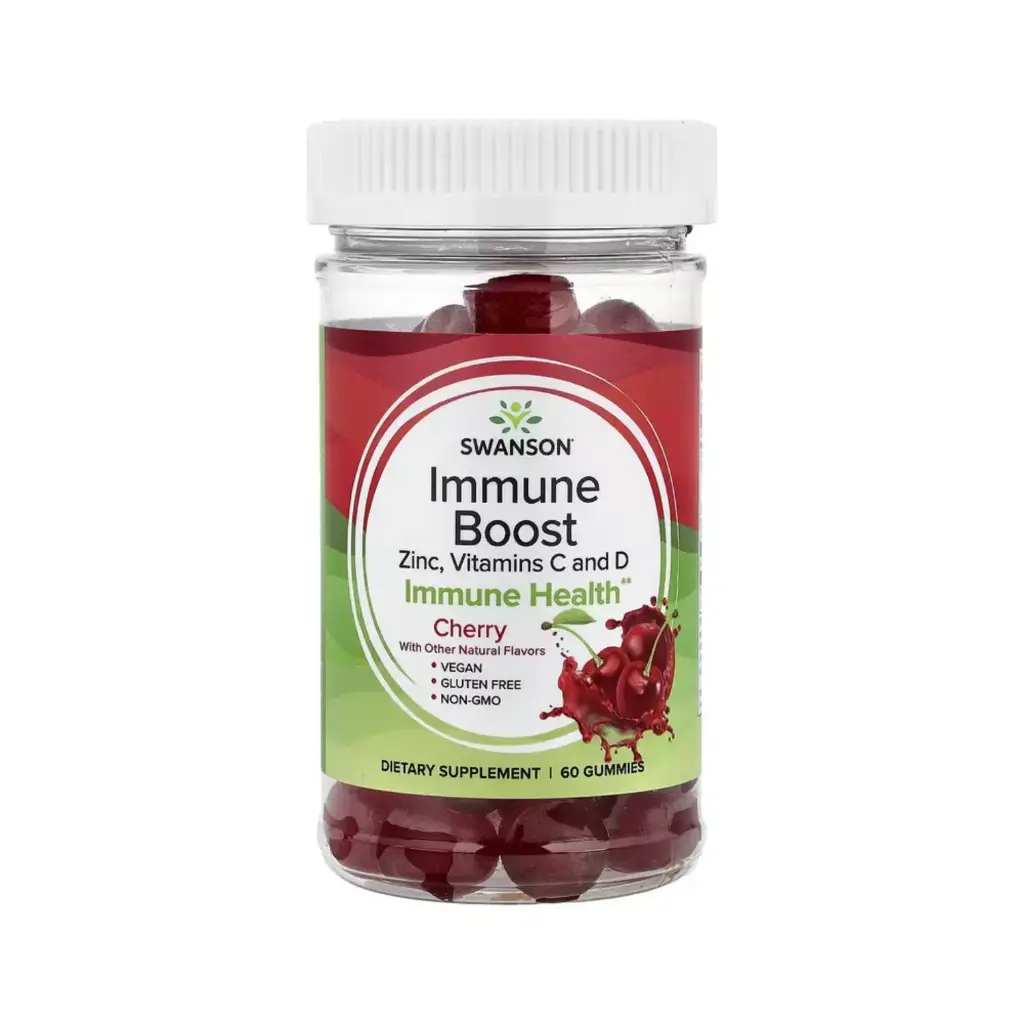 [087614118475] Swanson Zinc Para Potenciar El Sistema Inmunitario, Gomitas Con Vitaminas C Y D, Cereza, Salud Inmunitaria 60 Gomitas