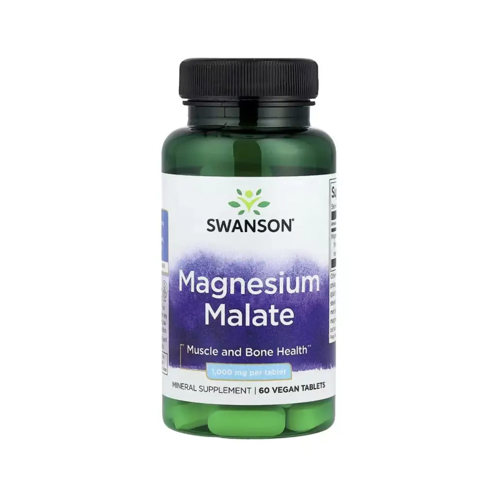 Swanson Malato De Magnesio, Salud Muscular Y Ósea 1000 Mg, 60 Comprimidos Veganos 