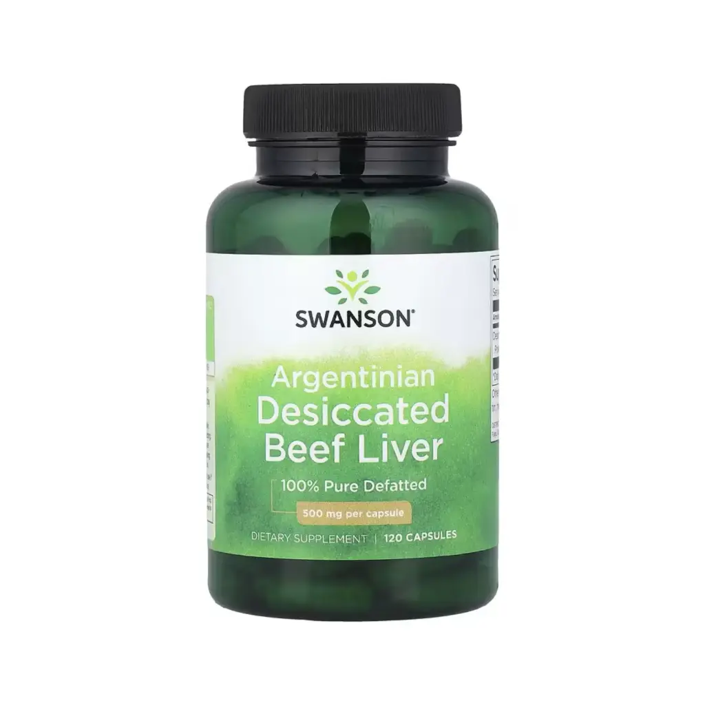 Swanson Hígado De Res Argentino Desecado, Fuente Natural De Hierro 500 Mg, 120 Cápsulas