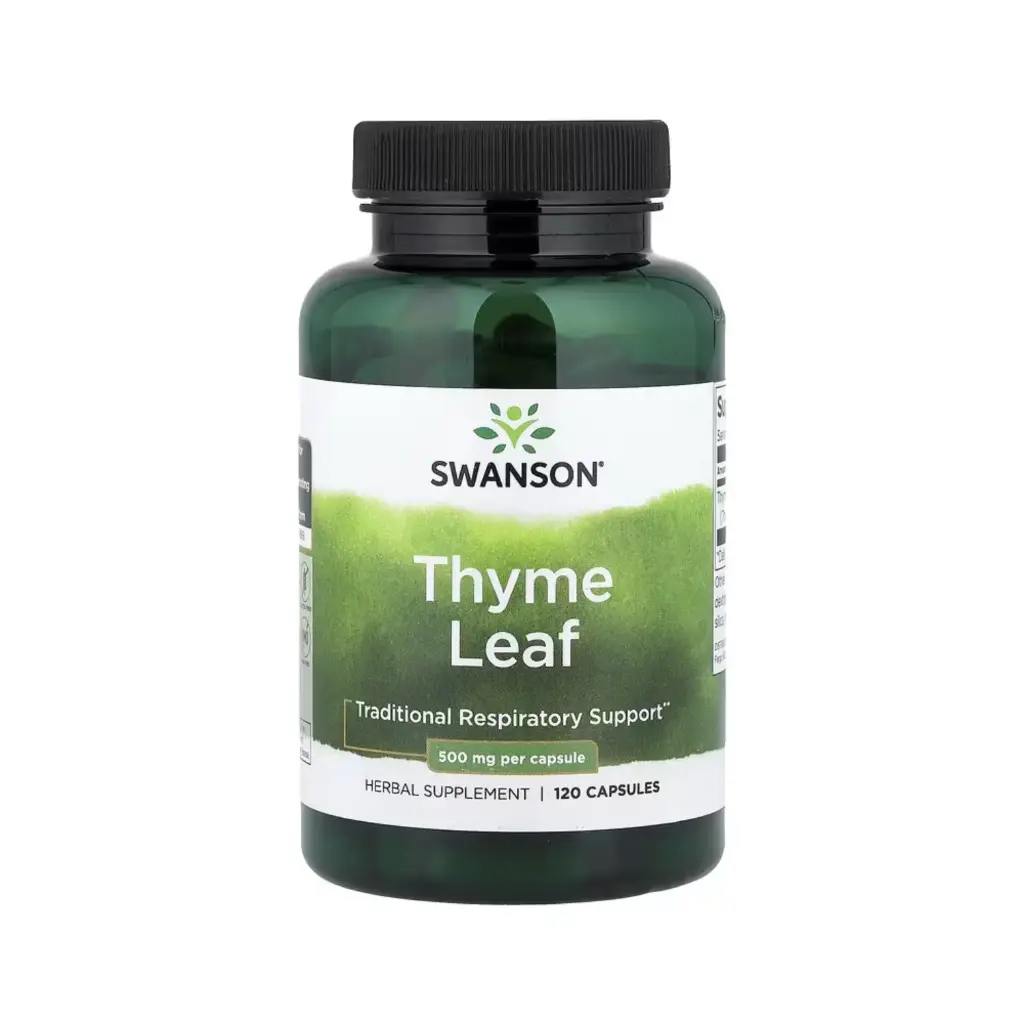 Swanson Hoja De Tomillo, Refuerzo Respiratorio Tradicional 500 Mg, 120 Cápsulas