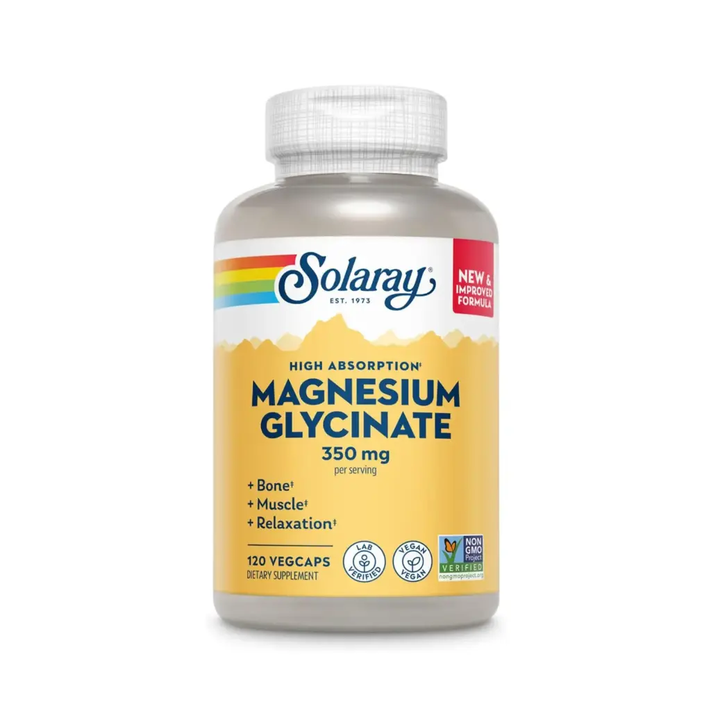 Solaray, Glicinato de Magnesio, 350mg, 120 Cápsulas Vegetales, Alta Absorción para Músculos, Huesos y Relajación