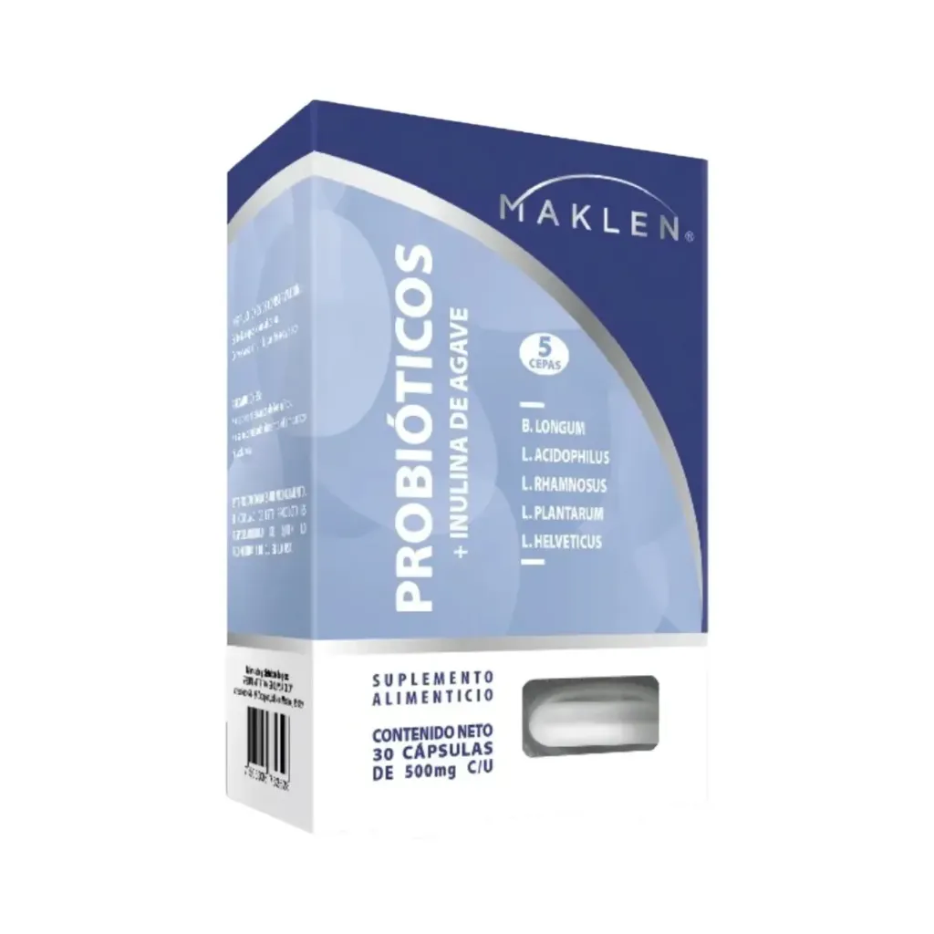 Maklen Probioticos + Inulina de Agave 30 Capsulas 500mg c/u