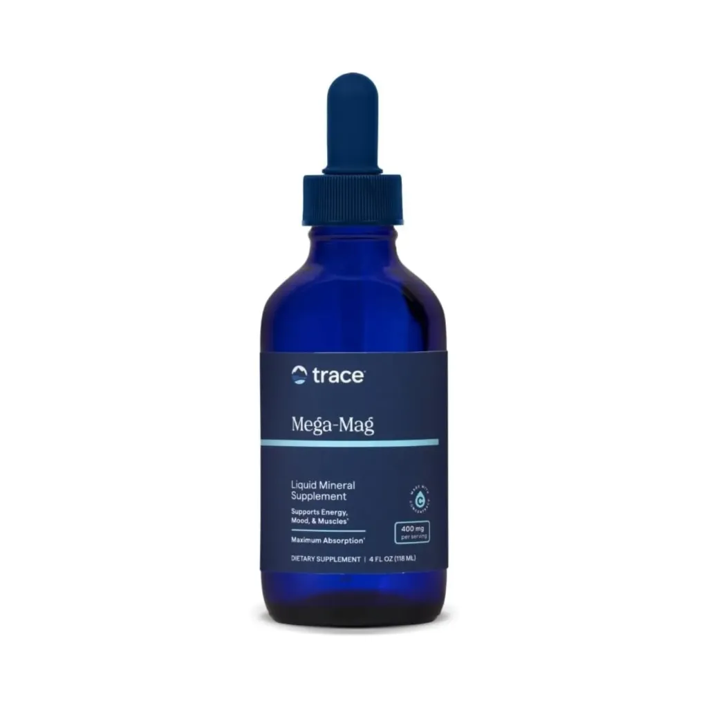 Trace Minerals Mega-Mag, suplemento de magnesio líquido para vitalidad y apoyo energético, salud muscular, ósea y nerviosa, gotas diarias naturales 4 onzas líquidas