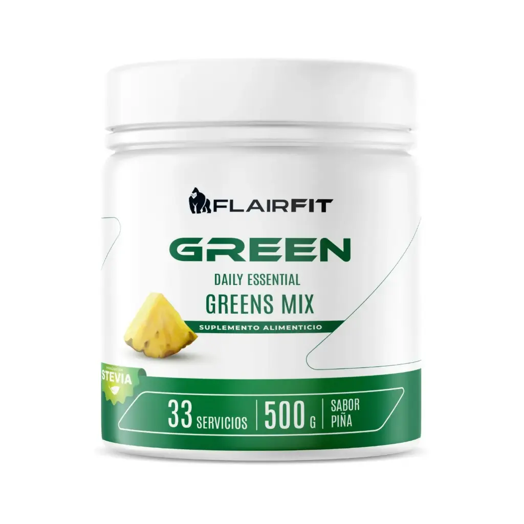 Flairfit Daily Green Mix +50 Ingredientes, 33 Servicios, 500 g, Sabor Piña, Suplemento Nutricional