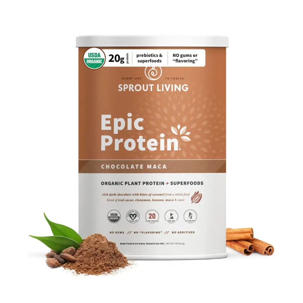 Sprout Living Epic Protein Chocolate Maca 2 Libras, Rendimiento y Adaptógenos