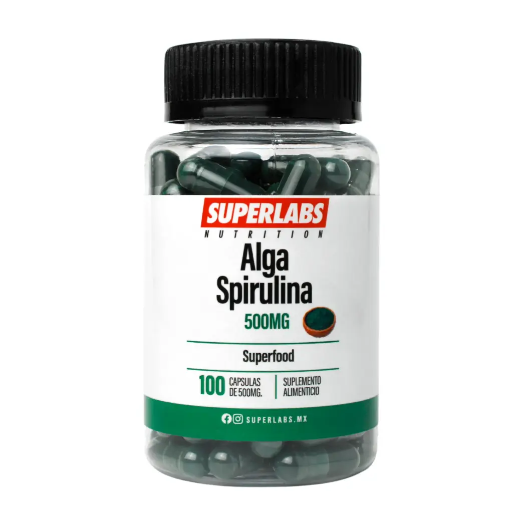 Superlabs Nutrition Alga Spirulina 500 mg - 100 Caps | Proteínas y aminoácidos esenciales | Superfood | Fórmula limpia sin aditivos | Suplemento alimenticio