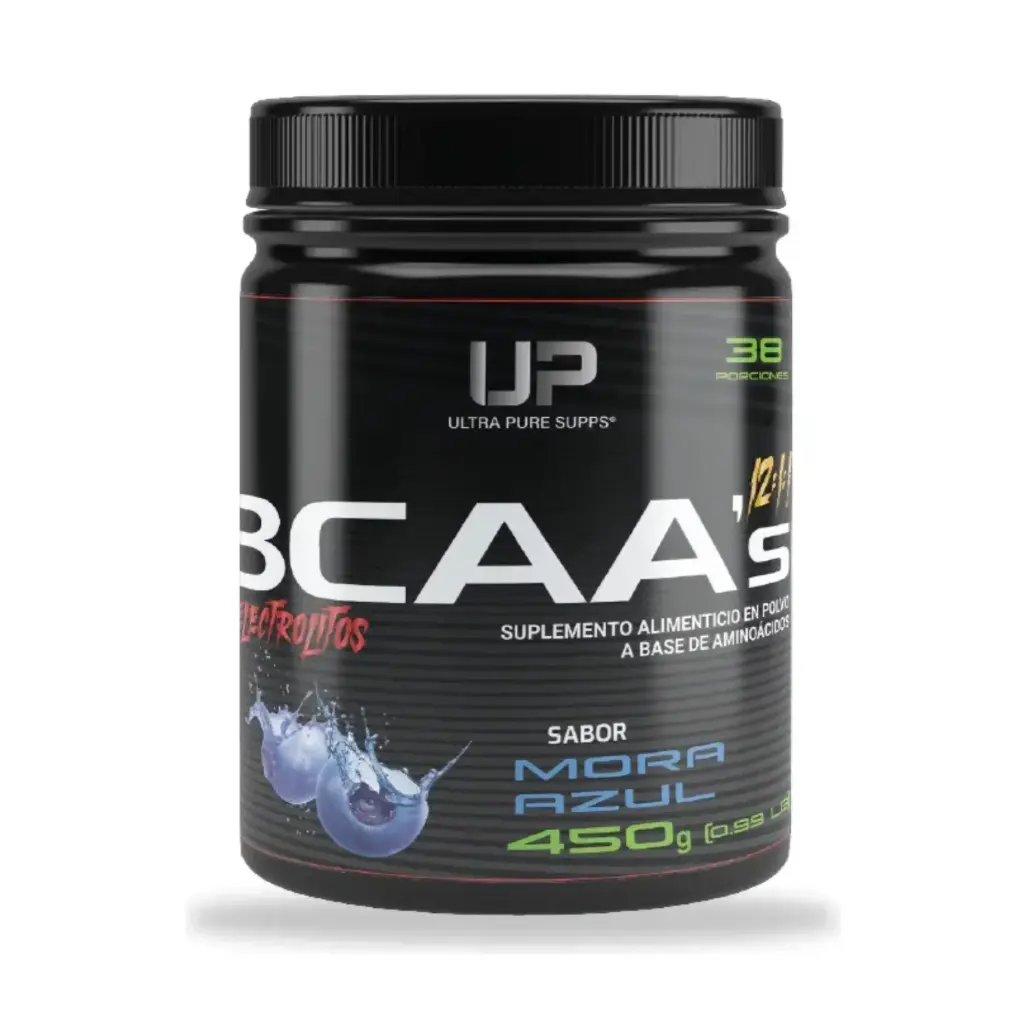 UP BCAA en polvo 450g 37 Servicios Sabor Mora Azul Suplemento de aminoacidos