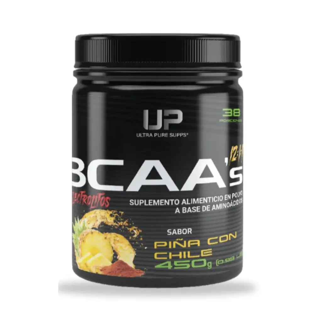 [632726456399] UP BCAA en polvo 450g 37 Servicios Sabor Piña con Chile Suplemento de aminoacidos