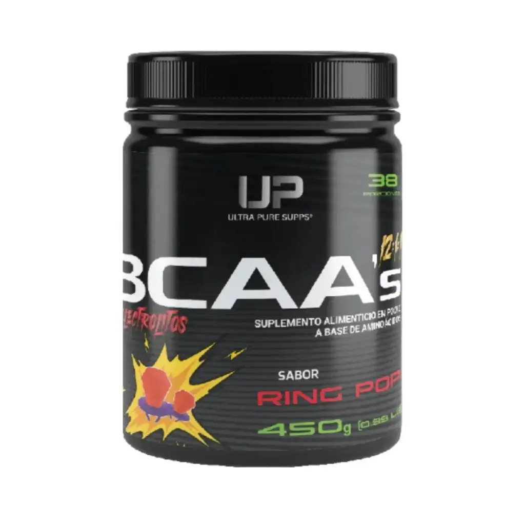 [632726456351] UP BCAA en polvo 450g 37 Servicios Sabor Ring Pop Suplemento de aminoacidos