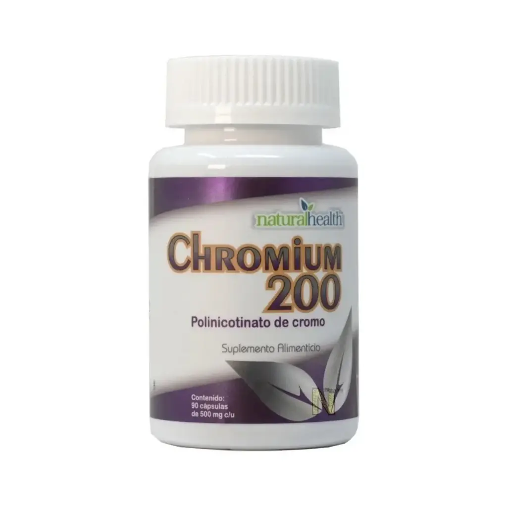 Natural Health Chromium 200 Polinicotinato De Cromo 500mg, 90 Cápsulas