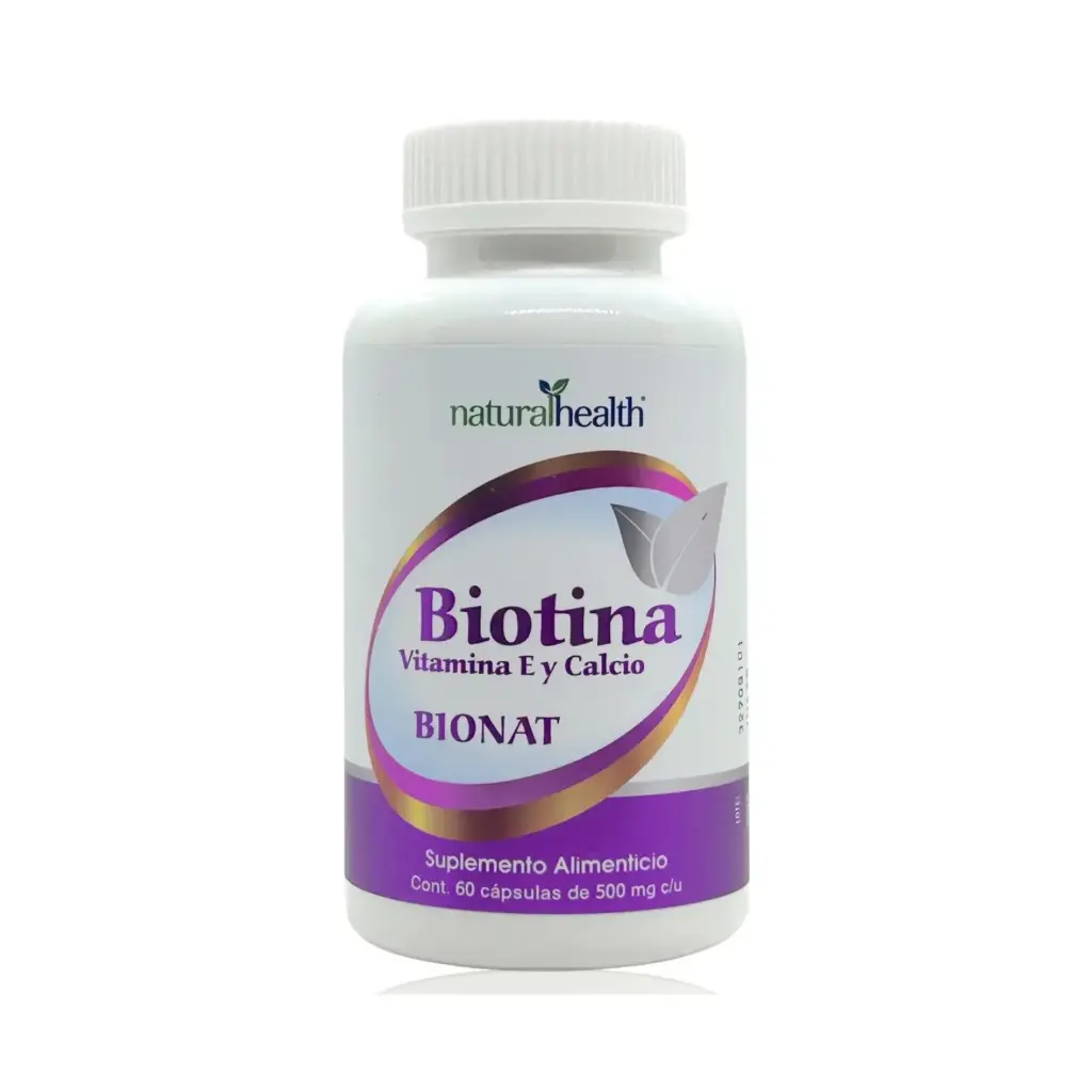 [7501853800104] Natural Health Bionat Biotina, Vitamina E y Calcio 60 Cápsulas, Belleza y Fortalecimiento