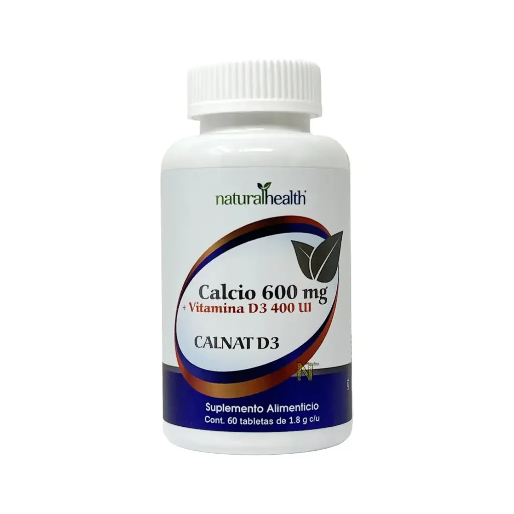 [7501853800388] Natural Health Calcio 600 mg + Vitamina D3 400 UI, 60 Tabletas