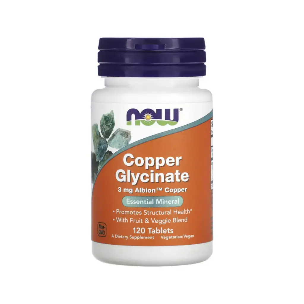 Now Foods Glicinato De Cobre 3 Mg, Promueve La Salud Estructural 120 Tabletas