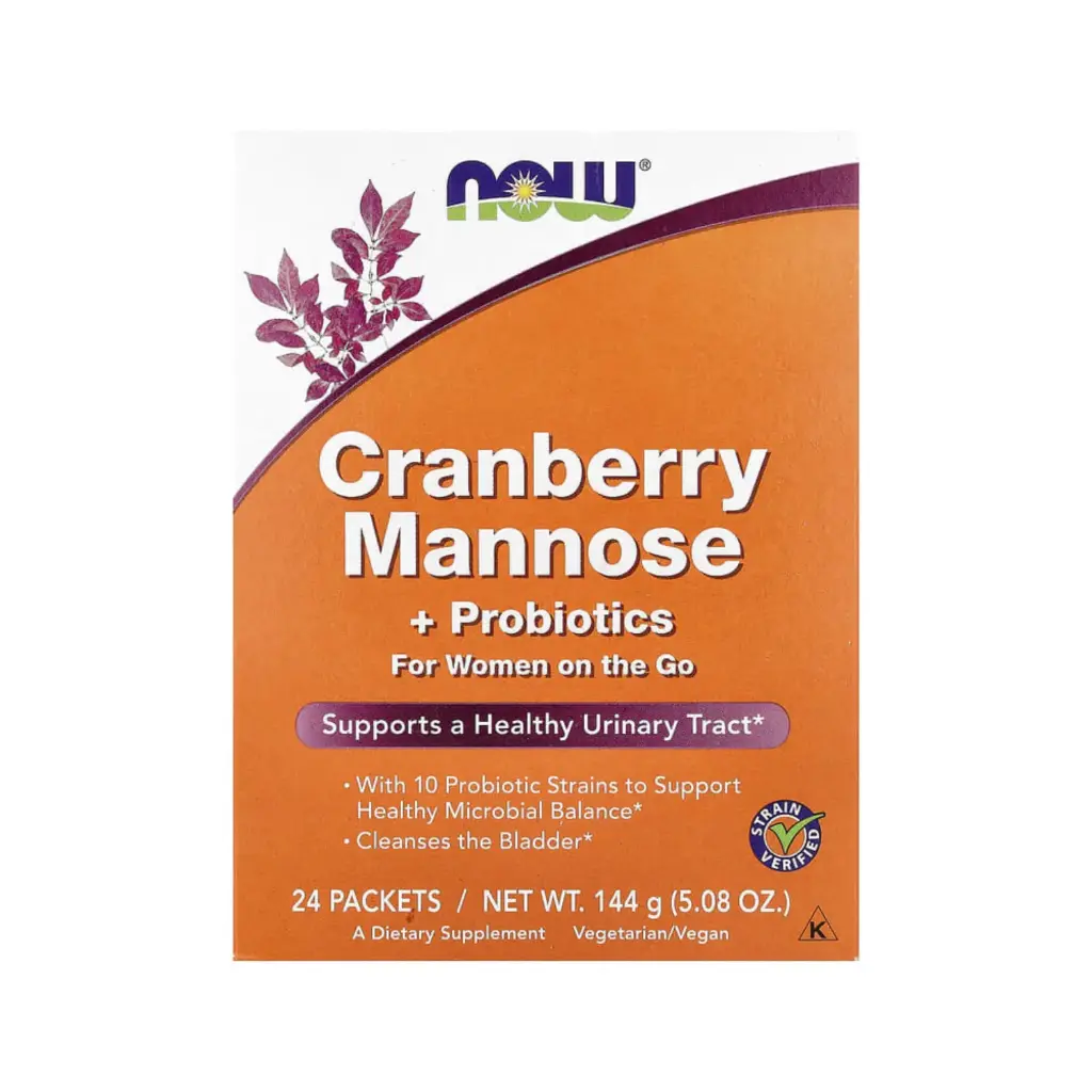 Now Foods Manosa De Arándano Rojo Más Probióticos, Para Mujeres Activas, 24 Sobres, 6 G (0,21 Oz) Cada Uno