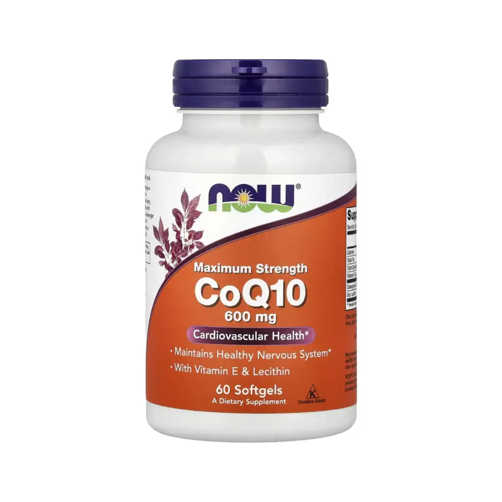 Now Foods CoQ10 600 Mg Con Vitamina E Y Lecitina, Salud Cardiovascular Y Del Sistema Nervioso 60 Cápsulas Blandas