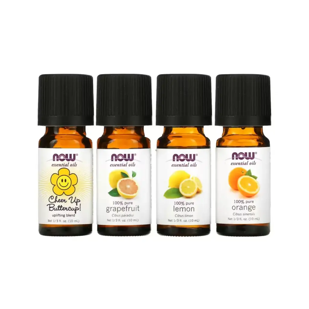 Now Foods Solutions Ponga Un Poco De Energía En Sus Pasos Kit De Aceites Esenciales Revitalizantes Para Aromaterapia 4 Frascos 10 Ml (1,3 Oz. Líq.) Cada Uno