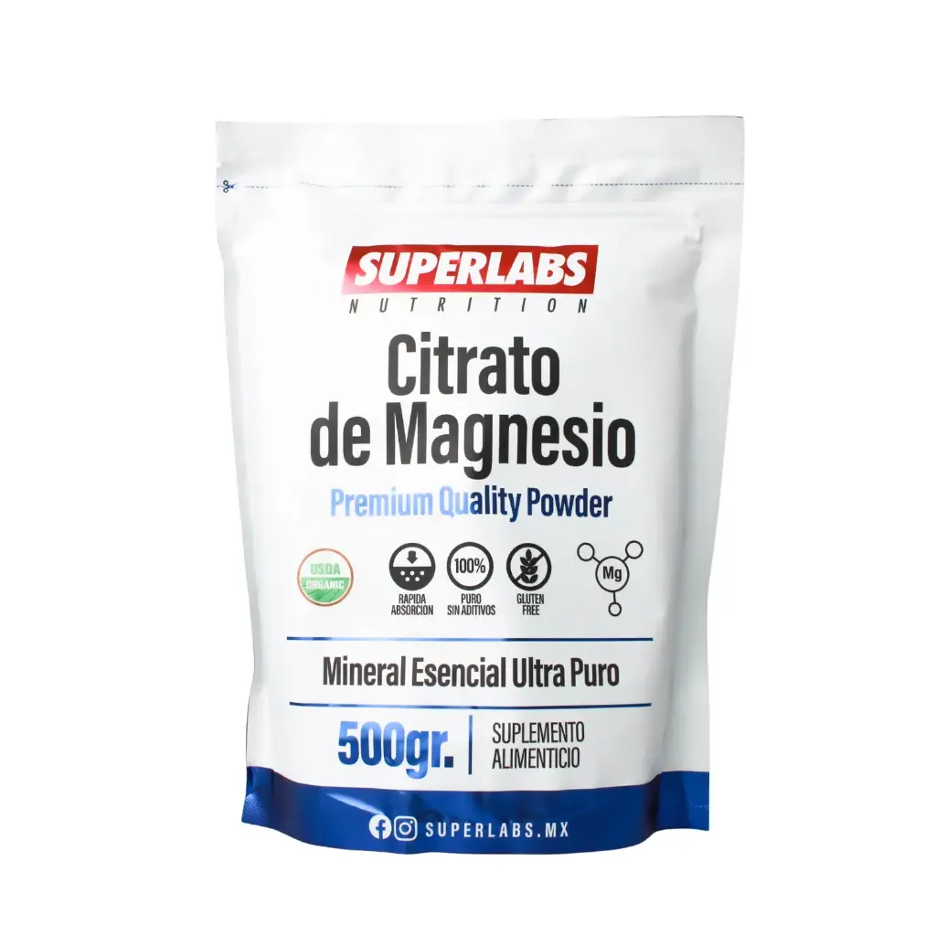 [7503045489654] Superlabs Nutrition Citrato de Magnesio Premium 100% Puro 500 gr 166 porciones | Función muscular y nerviosa | Sin glutten, rápida absorción | Sin sabor 