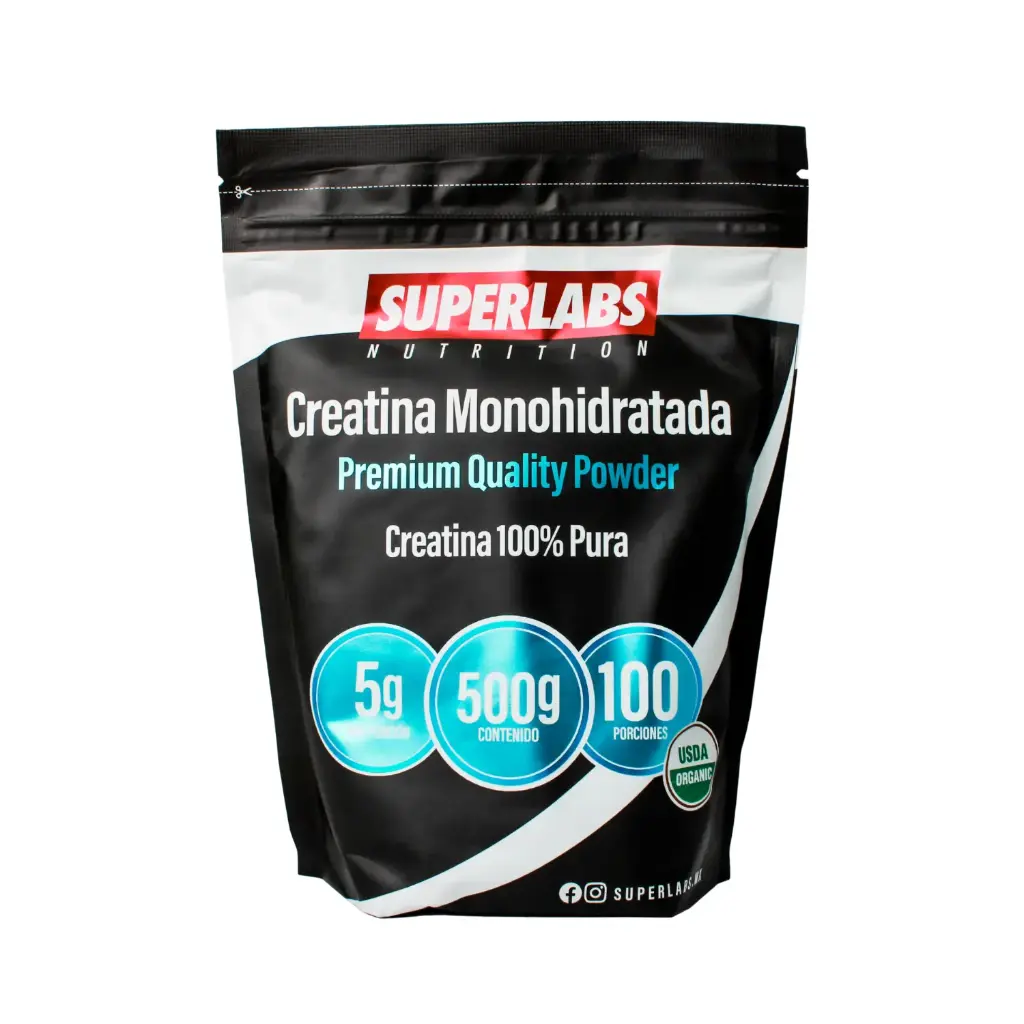[7503045489760] Superlabs Nutrition Creatina Monohidratada Premium 100% Pura 500 gr - 100 porciones | Fuerza y rendimiento | Sin soya, sin lactosa, rápida absorción | Sin sabor