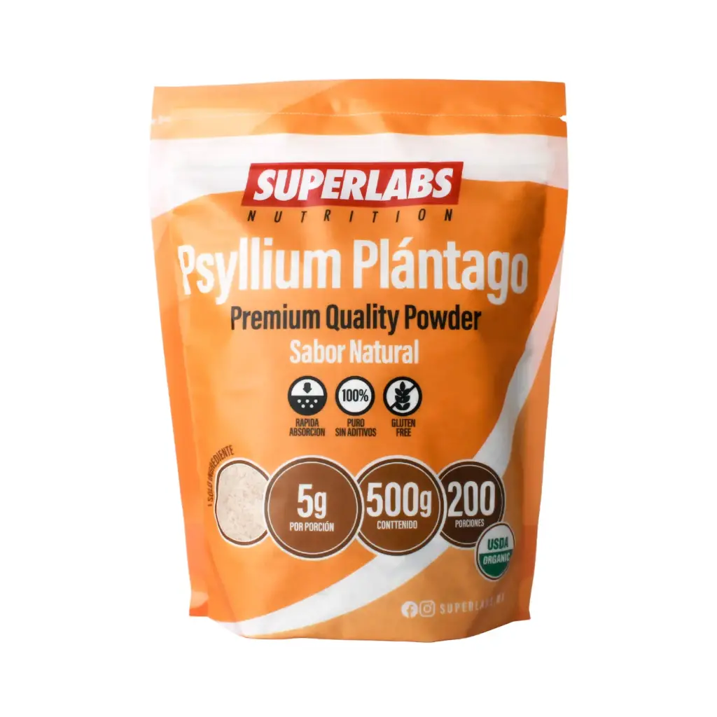 [7503045489975] Superlabs Nutrition Psyllium Plántago 500 gr - 200 servicios | Salud Intestinal | Sin glutten, rápida absorción | Sin Sabor