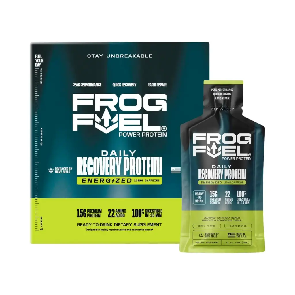 [851010004065_FrogFuel_white] Frog Fuel Power Protein Energized Shot, 15g de proteína de colágeno nano-hidrolizado alimentado con pasto, sin gluten, sin grasa y sin azúcar, 22 aminoácidos, 24 pack