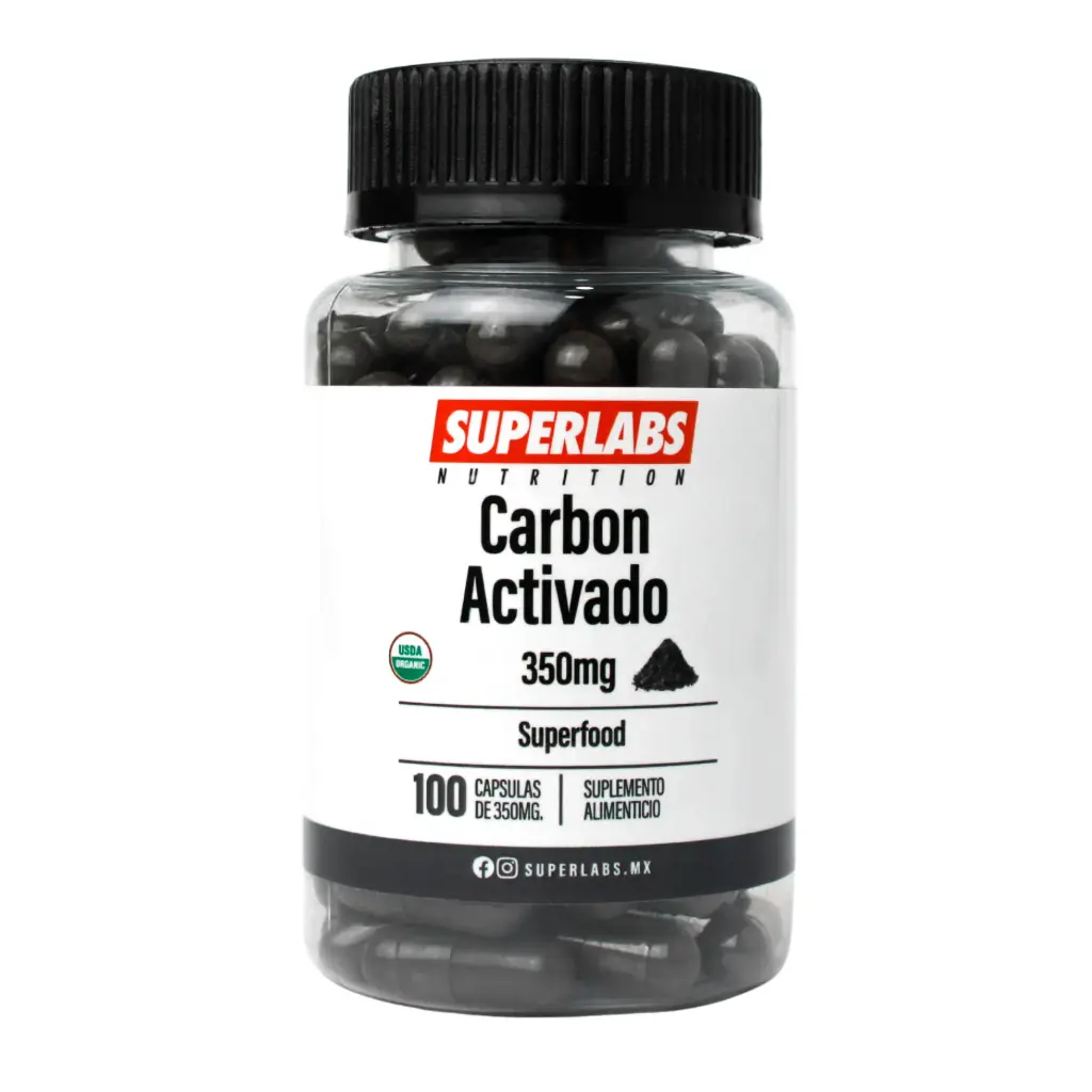 [7503045489241] Superlabs Nutrition Carbón Activado 350 mg - 100 caps | Desintoxicación natural | Fórmula limpia sin aditivos | Superfood | Suplemento alimenticio