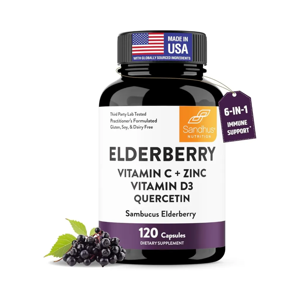 Sandhus  Elderberry Vitamin c + Zinc + Vitamin D3 Quercetin Con 120 Capsulas