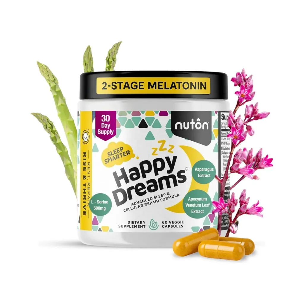 Nuton Happy Dreams 60 capsulas Suplemento natural para dormir de melatonina para adultos