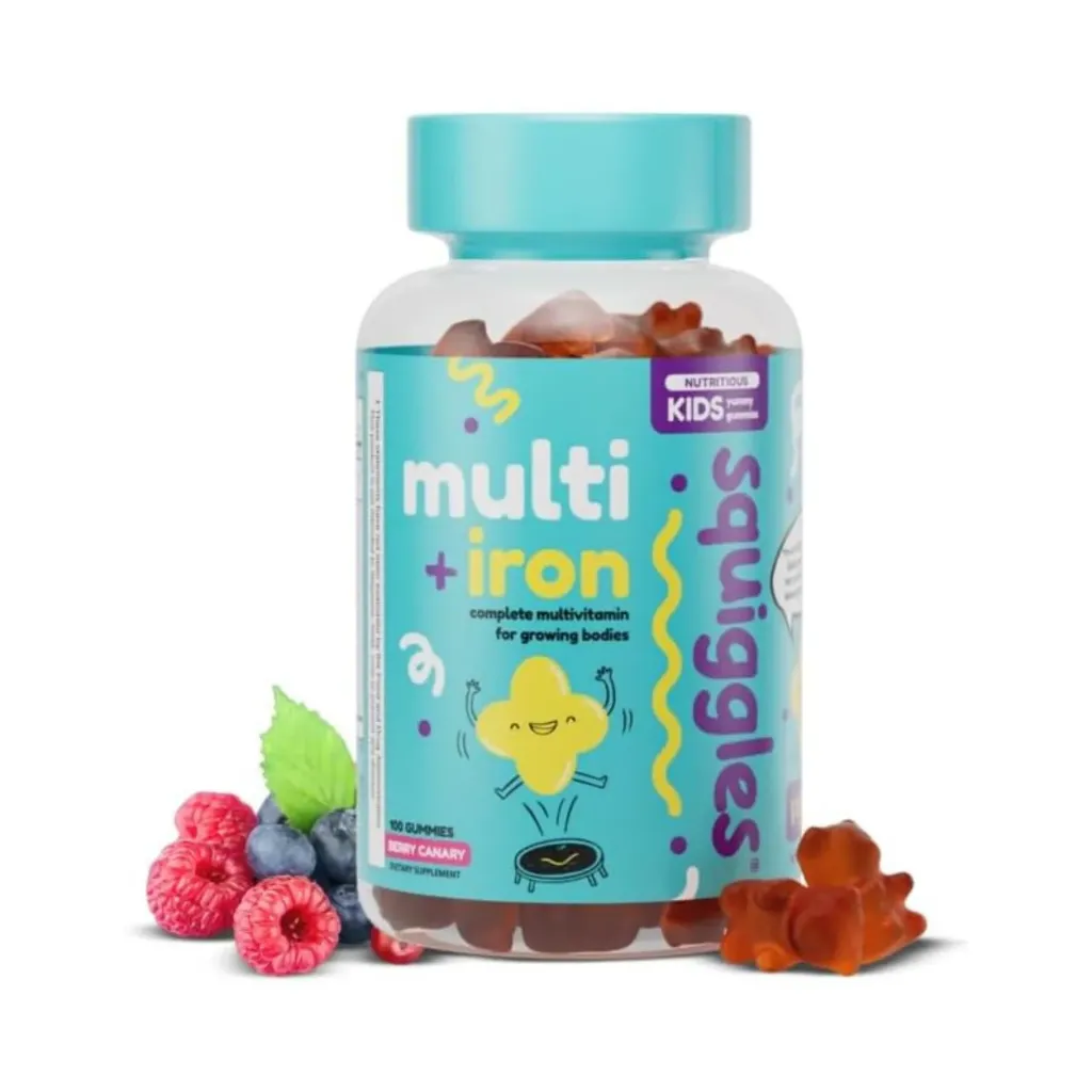 Squiggles Gomitas multivitamínicas + hierro para niños con 100 Gomitas