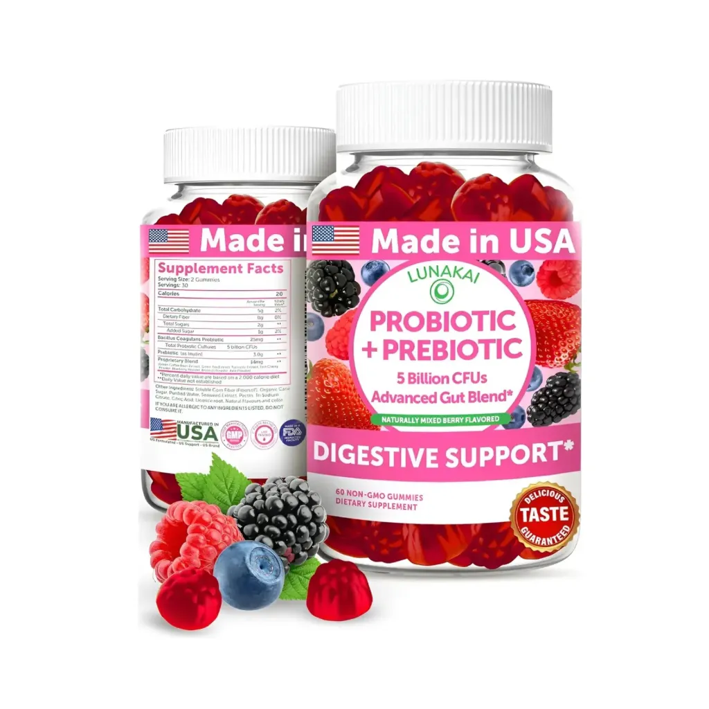 Lunakai Probiotic + Prebiotic 60 Gomitas Sabor Frutos Rojos