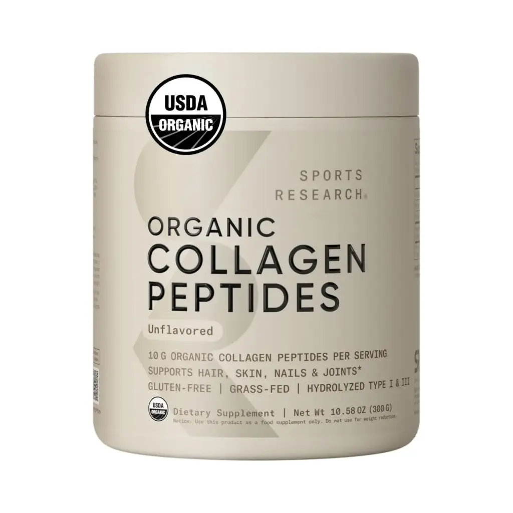 Sports Research Peptidos de Colágeno Orgánico en Polvo, Apoyo para Cabello, Piel, Uñas y Articulaciones