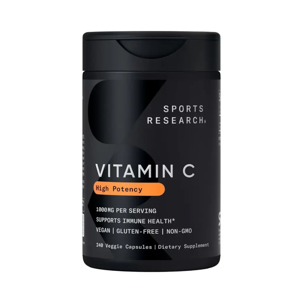 Sports Research Vitamina C de Alta Potencia 1000 mg, 120 Cápsulas Veganas, Apoyo Inmunológico y Antioxidante