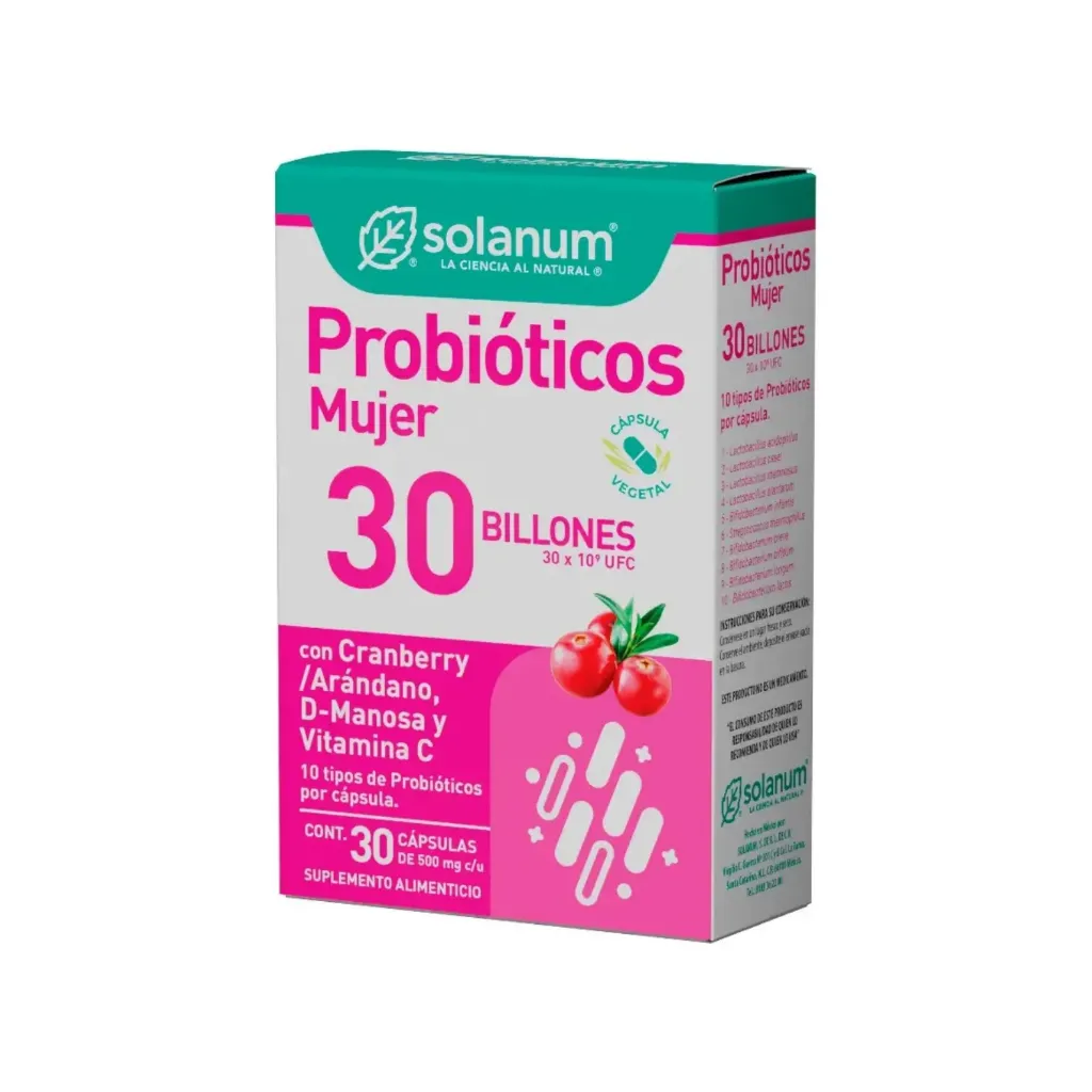 [7503034937821] SOLANUM PROBIÓTICOS 30 BILLONES PARA MUJER 30 CÁPSULAS DE 500MG C/U