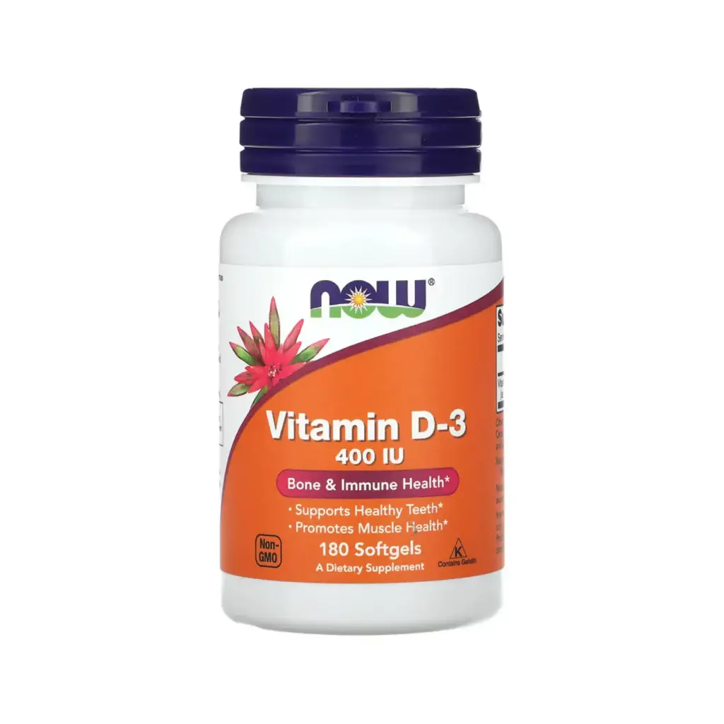 Now Foods Vitamina D3 400 IU, Salud De Los Huesos Y El Sistema Inmunitario 180 Cápsulas De Gel 